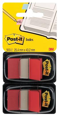 Post-it index standaard, ft 24,4 x 43,2 mm, houder met 2 x 50 tabs, rood