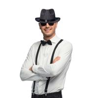 Carnaval verkleedset Gangster - hoed/bretels/bril/strikje - zwart - heren/dames - verkleedkleding