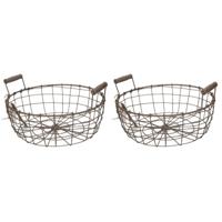Draadmand/opbergmand - 2x - draadstaal - rond - 37 x 11 cm - industrieel