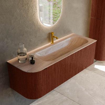 Badmeubel Mondiaz Kurve-Dlux | 135 cm | Meubelkleur Ruby | Wastafelkleur Saba | Solid surface | Wasbak rechter zijde spoelbak | 1 kraangat