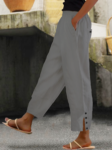 Loose Buttoned Cotton And Linen Linen Pants