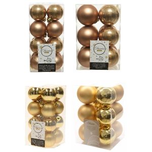 Kerstversiering kunststof kerstballen mix goud/ camel bruin 4 en 6 cm pakket van 80x stuks