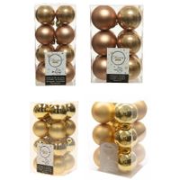 Kerstversiering kunststof kerstballen mix goud/ camel bruin 4 en 6 cm pakket van 80x stuks - thumbnail