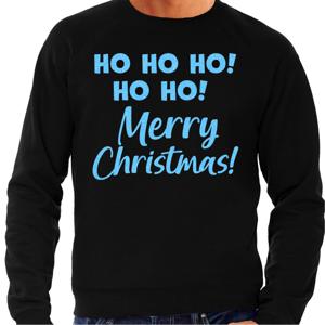 Foute Kersttrui/sweater voor heren - hohoho Merry Christmas - zwart - glitter blauw