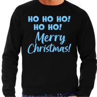 Foute Kersttrui/sweater voor heren - hohoho Merry Christmas - zwart - glitter blauw - thumbnail