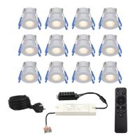 Complete set met 12 Milano inbouwspots 12V - IP65 waterdicht - 2700K warm wit - 3 Watt 200 lumen - RVS - Verandaverlichting - Dimbaar - met afstandsbediening