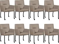 Set van 8 Taupe leren moderne eetkamerstoelen Lucky - Toledo Leer Khaki (taupe leer)