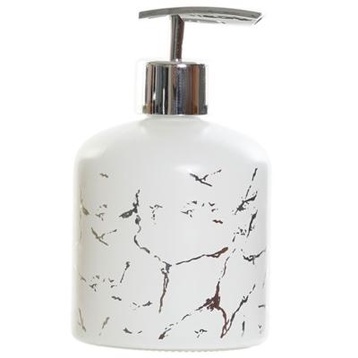 Items Zeeppompje/dispenser - glas - wit - 350 ml - navulbaar - 14 cm - badkamer/keuken