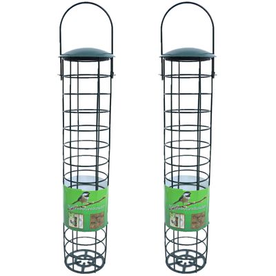 2x stuks vogel voedersilo voor vetbollen metaal groen 35 cm