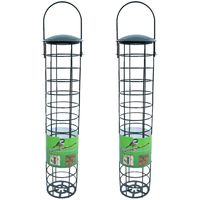 2x stuks vogel voedersilo voor vetbollen metaal groen 35 cm