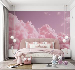 Roze pluizige wolken Fotobehang kinderkamer