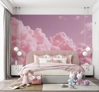 Roze pluizige wolken Fotobehang kinderkamer