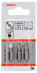 Bosch Accessoires 3-delige bitset Extra Hard (assorti) S 1,0x5,5; PH2; PZ2; 25 mm 3st - 2607001766