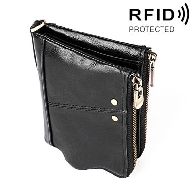 3533 Long Crazy Horse Texture Cowhide Leather Folding Anti-magnetic RFID Wallet Clutch Bag for Men with Card Slots(Black)