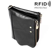 3533 Long Crazy Horse Texture Cowhide Leather Folding Anti-magnetic RFID Wallet Clutch Bag for Men with Card Slots(Black)