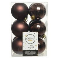 12x Kunststof kerstballen glanzend/mat donkerbruin 6 cm kerstboom versiering/decoratie - Kerstbal - thumbnail
