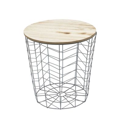 Metalen draadmand grijs 38,5x40x38,5cm met houten deksel Metalen draadmand grijs 38,5x40x38,5cm met houten deksel