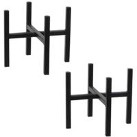 Mica Decorations - 2x - bloempot plantenpot standaard / verhoger - zwart - B16 x H16 cm - metaal