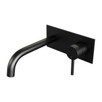 Brauer Black Carving Inbouw Wastafelmengkraan met Gebogen Uitloop en Afdekplaat Model A1 Mat Zwart