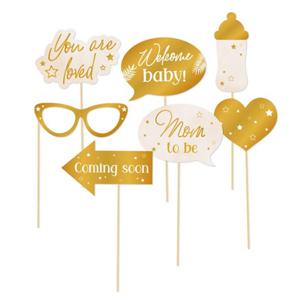 HazaÂ babyshower foto prop set - 7-delig - goud/wit - kraamfeest/geboorte - photo booth accessoires   -