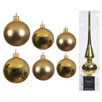 Groot pakket glazen kerstballen 50x goud glans/mat 4-6-8 cm met piek glans - Kerstbal - thumbnail