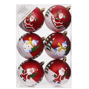 12x Rode kerstballen 8 cm kunststof met print