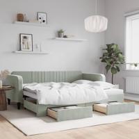 Slaapbank onderschuifbed en lades 90x200 cm fluweel lichtgrijs