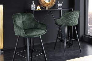 Design barkruk EUPHORIA groen fluweel zwart metalen poten barstoel met rugleuning - 43688