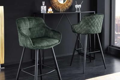 Design barkruk EUPHORIA groen fluweel zwart metalen poten barstoel met rugleuning - 43688