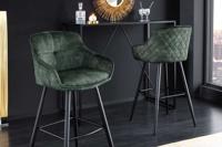 Design barkruk EUPHORIA groen fluweel zwart metalen poten barstoel met rugleuning - 43688