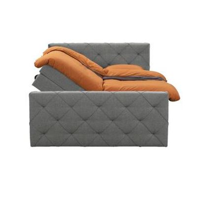 Boxspring met opbergruimte en voetbord Liv geruit - lichtgrijs - 180x200cm - Leen Bakker