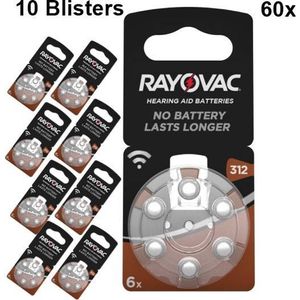 60 Stuks - Rayovac Acoustic HA312/312/PR41/ZL3 180mAh 1.4V gehoorapparaat batterij