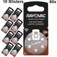 60 Stuks - Rayovac Acoustic HA312/312/PR41/ZL3 180mAh 1.4V gehoorapparaat batterij - thumbnail