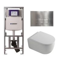 QeramiQ Dely Swirl Toiletset - 36.3x51.7cm - Geberit UP320 Burda inbouwreservoir - 35mm zitting - steel bedieningsplaat - rechthoekige knoppen - wit glans 0701131/SW706195/SW1000767/SW1026256