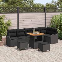 Tuinbankenset met kussen 9 pcs Zwart poly rattan