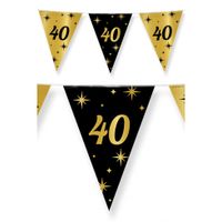 Leeftijd verjaardag feest vlaggetjes 40 jaar geworden zwart/goud 10 meter - thumbnail