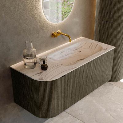 Badmeubel Mondiaz Kurve-Dlux | 105 cm | Meubelkleur Shadow | Wastafelkleur Nata | Solid surface | Wasbak rechter zijde spoelbak | Zonder kraangat(en)