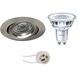 LED Spot Set - Pragmi Aerony Pro - GU10 Fitting - Inbouw Rond - Mat Nikkel - Kantelbaar - Ø82mm - Philips - CorePro 827 36D - 4W - Zeer Warm Wit 2700K - Dimbaar