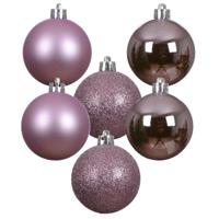 Decoris Kleine kerstballen - 28x - kunststof - lila paars - 3 cm - kerstversiering