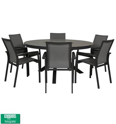 Qopps Tafel Perth 150 rond met Tampa stapelbare tuinstoel