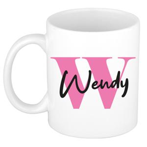 Naam mok Wendy - roze - wit - keramiek - 300 ml - verjaardag/cadeau beker