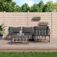 5-delige Loungeset met kussens poly rattan antracietkleurig