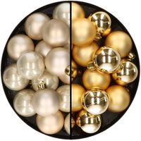 32x stuks kunststof kerstballen mix van champagne en goud 4 cm