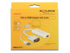 DeLOCK 62460 video kabel adapter 0,25 m HDMI Type A (Standaard) VGA (D-Sub) + USB Wit