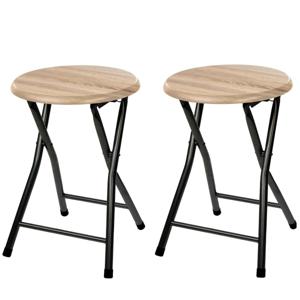 5five Bijzet krukje/stoel - 4x stuks - Opvouwbaar - zwart/hout - 30 x 46 cm