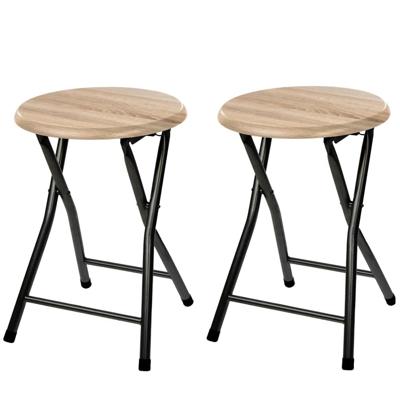 5five Bijzet krukje/stoel - 4x stuks - Opvouwbaar - zwart/hout - 30 x 46 cm