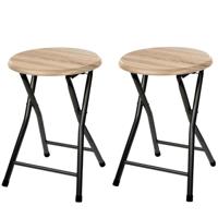 5five Bijzet krukje/stoel - 4x stuks - Opvouwbaar - zwart/hout - 30 x 46 cm