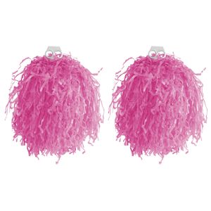 Cheerballs/pompoms - 4x - roze - met franjes en ring handgreep - 33 cm