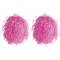 Cheerballs/pompoms - 4x - roze - met franjes en ring handgreep - 33 cm