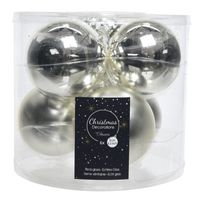 6x Zilveren glazen kerstballen 8 cm glans en mat - thumbnail